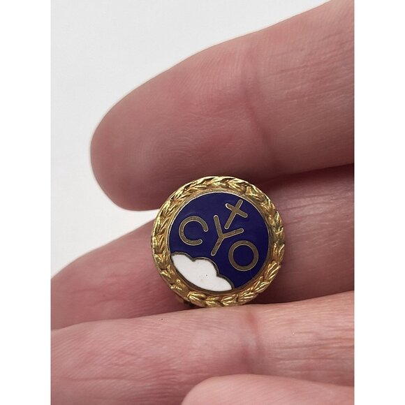 Vintage CYO Blue Gold Cross Clouds 1/10 10KGF Gold Filled Pin Religious - Picture 2 of 8